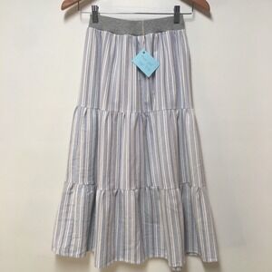 Skirt Flannel Girl 10/12 Maxi Stripe Blue Ruffle Tier Cotton Mom and Pop's Kids